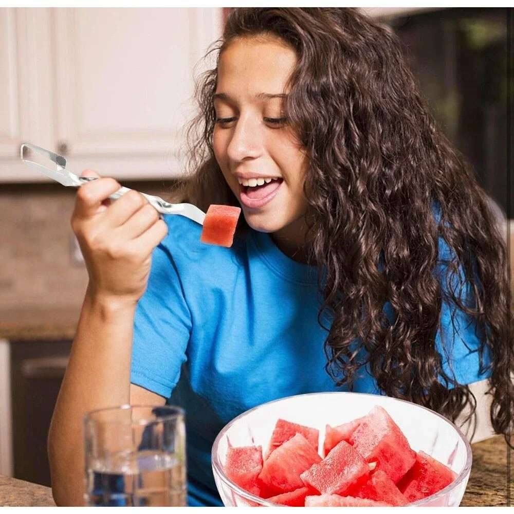 4Pcs Watermelon Fork Slicer Cutter, Stainless Steel 2-in-1 Portable
